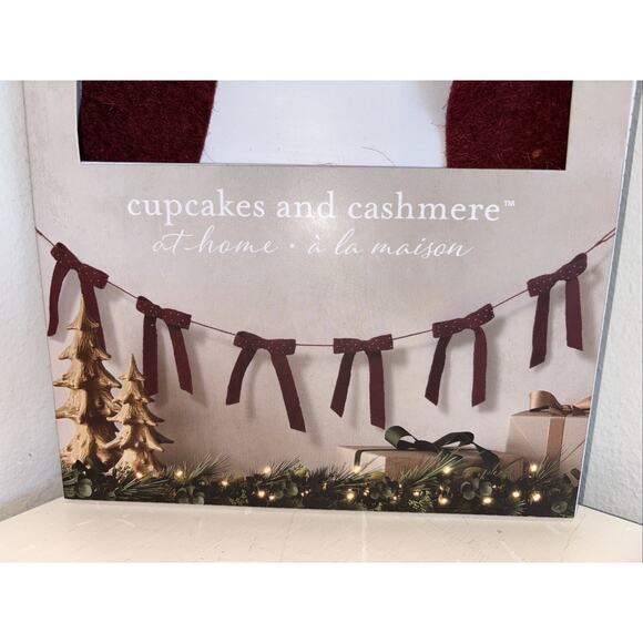 Cupcakes & Cashmere Garland Maroon Felt Bow Pink Beads Farmhouse Christmas 6ft - Picture 4 of 4